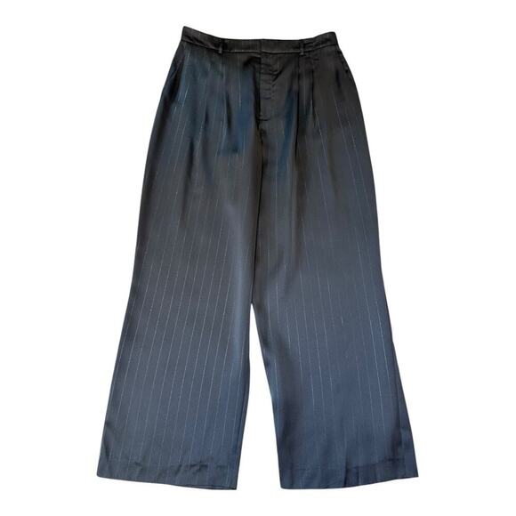WAYF Women's XL Black Metallic Pinstripe Wide-Leg Trousers Workwear Pants NWOT - Picture 1 of 7